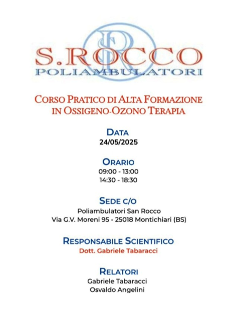 CORSO PRATICO DI ALTA FORMAZIONE IN OSSIGENO-OZONO TERAPIA